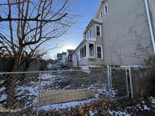 view of snow covered property