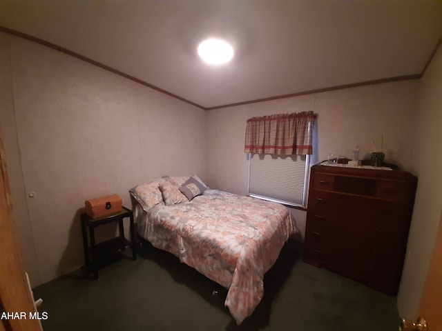 carpeted bedroom with crown molding