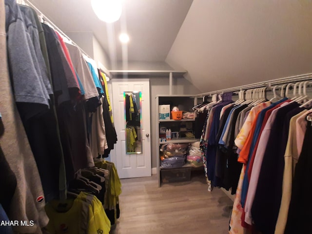 spacious closet featuring vaulted ceiling and light wood-type flooring