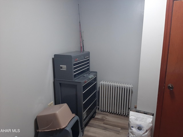 room details featuring hardwood / wood-style flooring and radiator