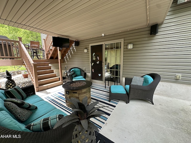 3406 Granada Way, Altoona, PA 16601 - view of patio / terrace with an outdoor fire pit, stairs, and a wooden deck