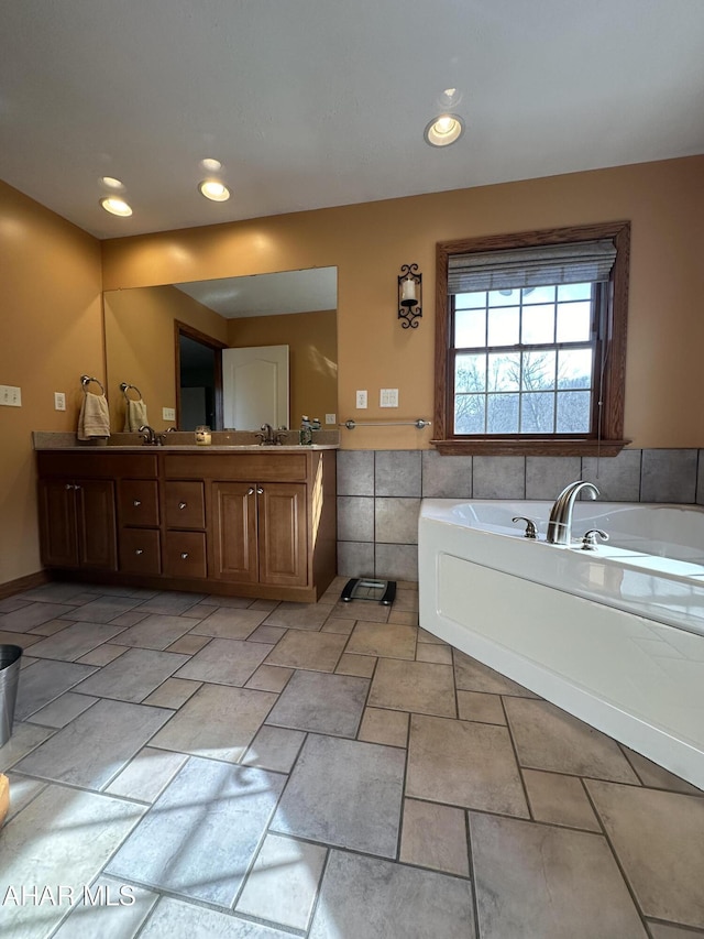 3406 Granada Way, Altoona, PA 16601 - bathroom featuring a garden tub, double vanity, and recessed lighting