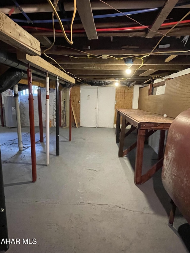 basement with a workshop area