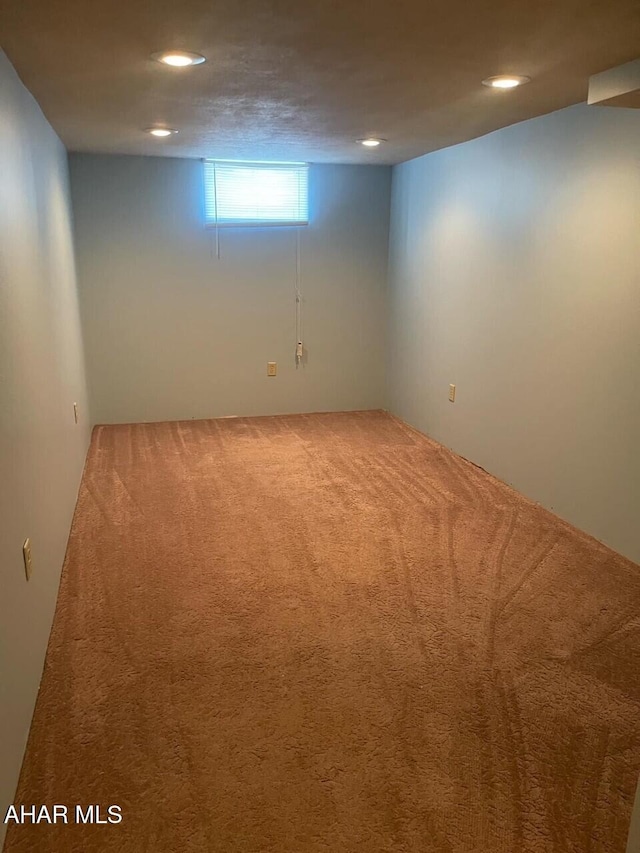 basement with carpet floors