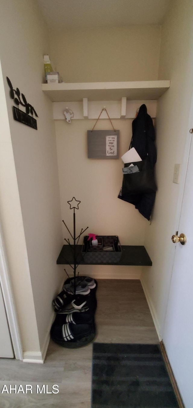 mudroom featuring wood-type flooring