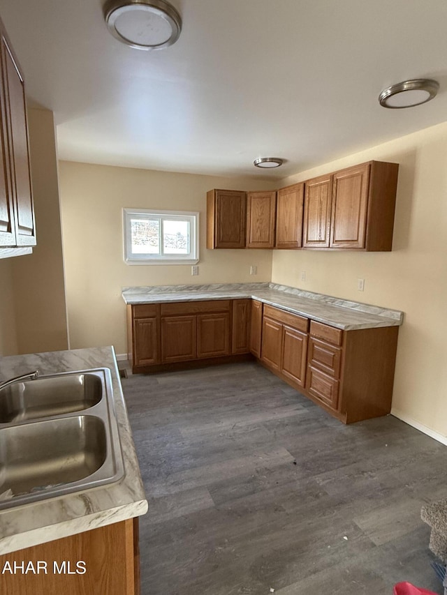 kitchen featuring sink and dark wood-type flooring