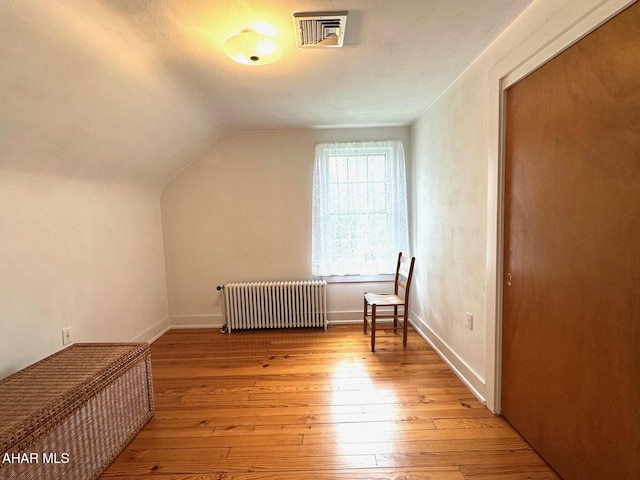 132 S Thomas St, Bedford, PA 15522 - additional living space with radiator, light wood-type flooring, and vaulted ceiling