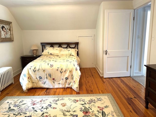 132 S Thomas St, Bedford, PA 15522 - bedroom featuring lofted ceiling, hardwood / wood-style floors, and radiator heating unit