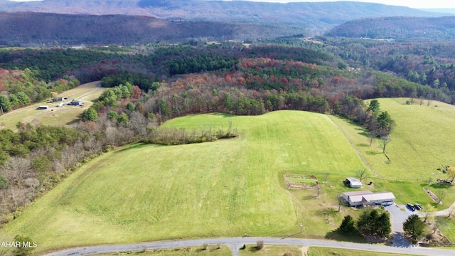 drone / aerial view with a mountain view and a rural view