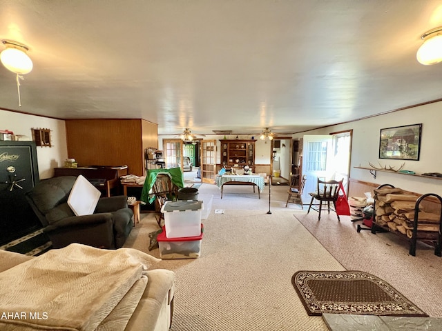 living room featuring ceiling fan