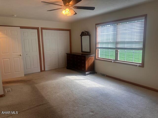 116 Estate Dr, Duncansville, PA 16635 - unfurnished bedroom featuring carpet floors, multiple closets, and ceiling fan