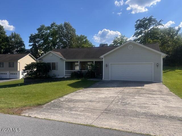 116 Estate Dr, Duncansville, PA 16635 - ranch-style house featuring driveway, a garage, a front yard, and covered porch
