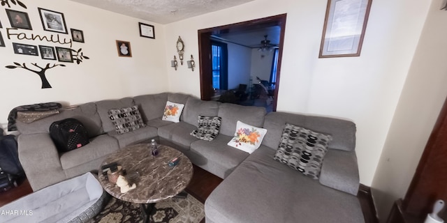 living room featuring a textured ceiling