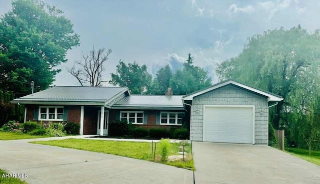 ranch-style house with a garage and a front yard