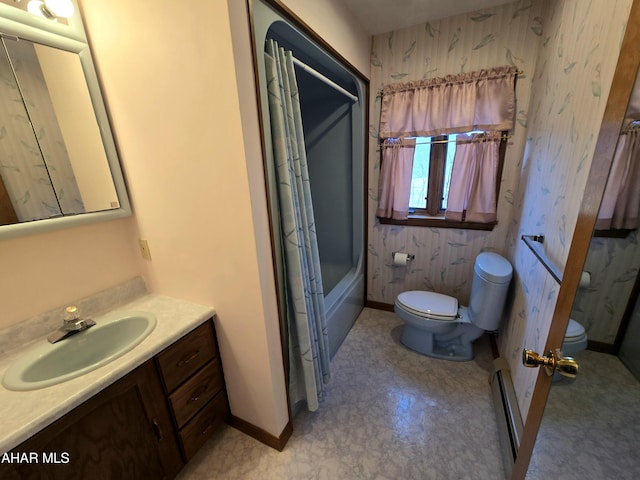 116 Scenic Knoll Dr, Hollidaysburg, PA 16648 - full bath featuring tile patterned floors, wallpapered walls, toilet, vanity, and baseboards