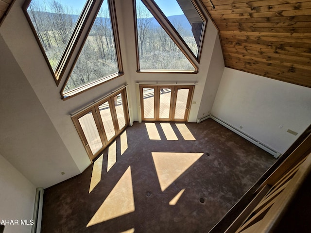 116 Scenic Knoll Dr, Hollidaysburg, PA 16648 - interior space featuring french doors, a healthy amount of sunlight, high vaulted ceiling, and carpet floors