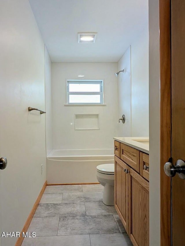 full bathroom with vanity, shower / bathtub combination, and toilet