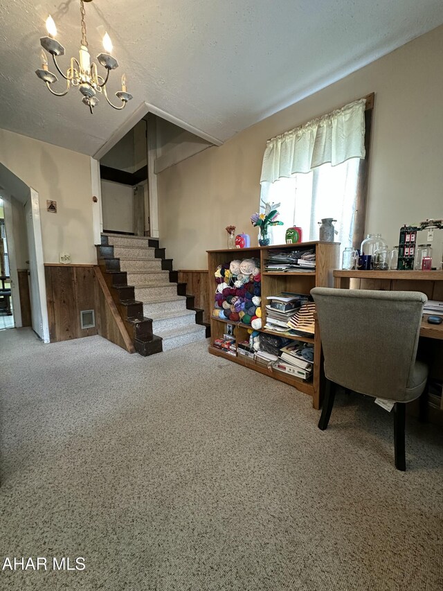 3785 Brumbaugh Rd, New Enterprise, PA 16664 - carpeted office space featuring a chandelier and a wainscoted wall