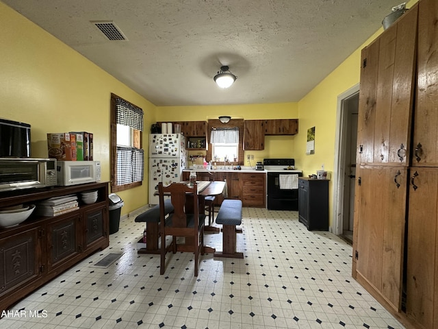 3785 Brumbaugh Rd, New Enterprise, PA 16664 - kitchen featuring white appliances, light flooring, light countertops, and a textured ceiling