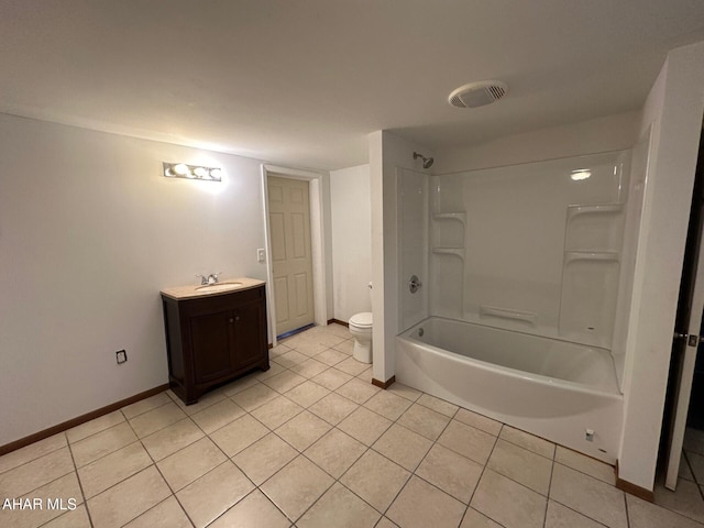 full bathroom featuring tile patterned floors, vanity, toilet, and shower / washtub combination