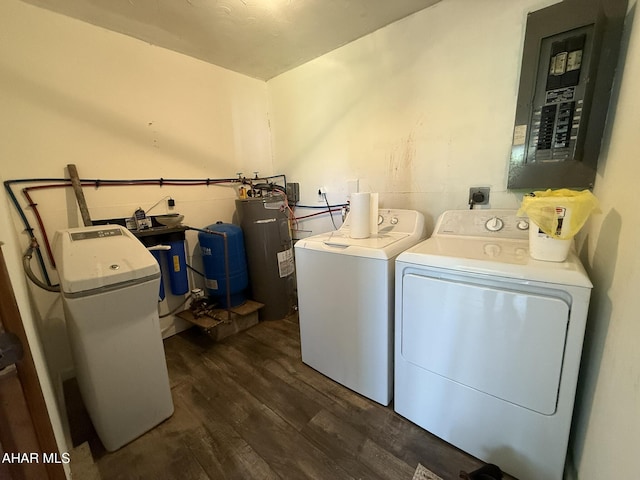 229 Celtic Ln, Altoona, PA 16601 - laundry room with laundry area, dark wood-type flooring, washer and clothes dryer, electric panel, and electric water heater