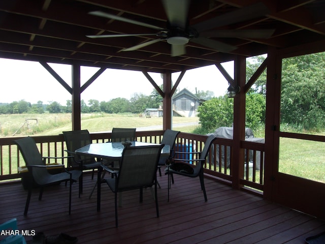 3752 Main Rd, Bedford, PA 15522 - wooden terrace featuring ceiling fan and outdoor dining space
