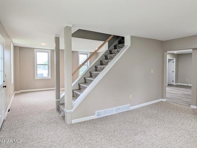 basement with carpet floors