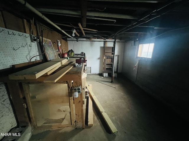 basement featuring a workshop area