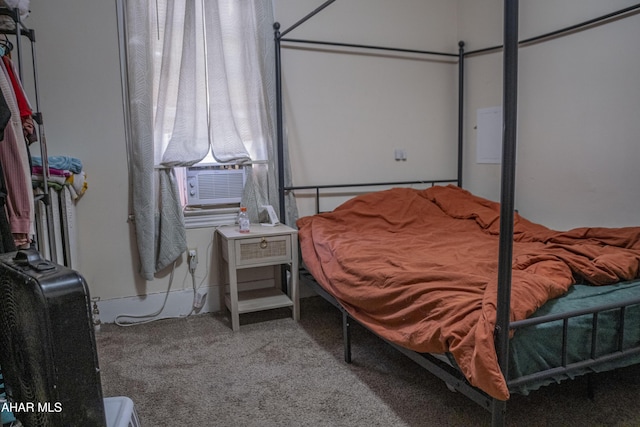 carpeted bedroom featuring cooling unit