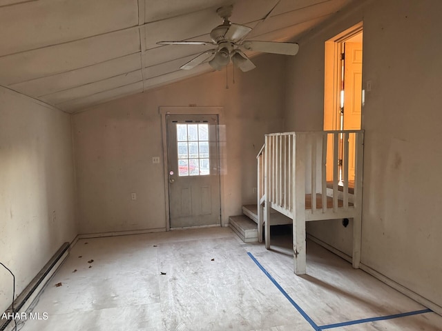 interior space featuring vaulted ceiling and ceiling fan