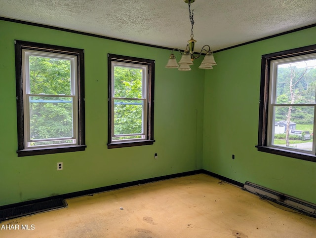 225 Mickel Ln, Duncansville, PA 16635 - spare room with a textured ceiling, baseboard heating, and a chandelier