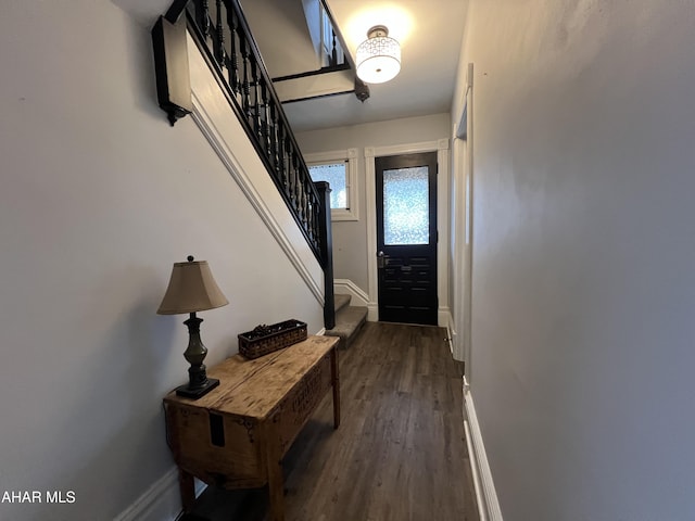 doorway featuring dark hardwood / wood-style floors