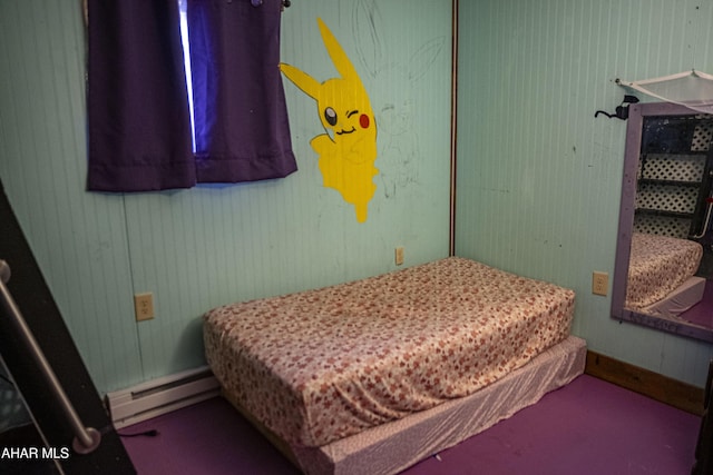 bedroom featuring a baseboard radiator