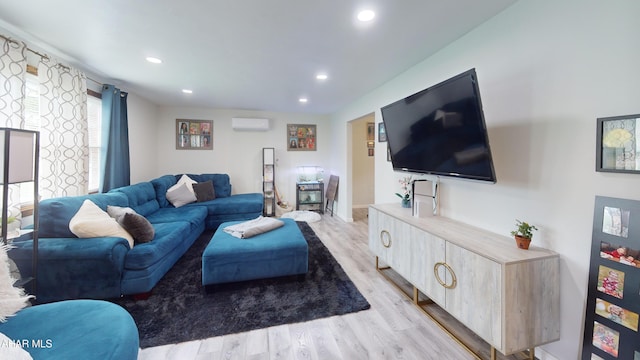 829 Ashcroft Ave, Cresson, PA 16630 - living area with light wood-style flooring, a wall mounted AC, and recessed lighting