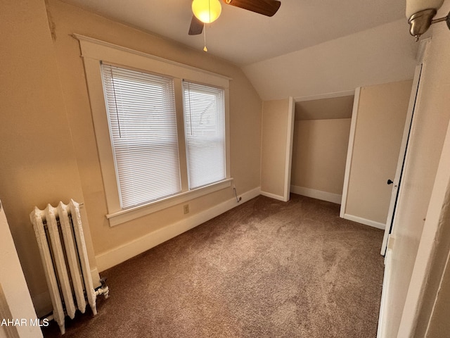 2123 2nd Ave, Altoona, PA 16602 - bonus room with vaulted ceiling, baseboards, carpet, radiator heating unit, and ceiling fan