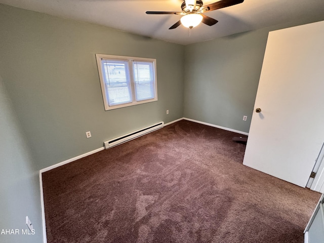 2123 2nd Ave, Altoona, PA 16602 - spare room featuring a baseboard radiator, carpet, baseboards, and ceiling fan