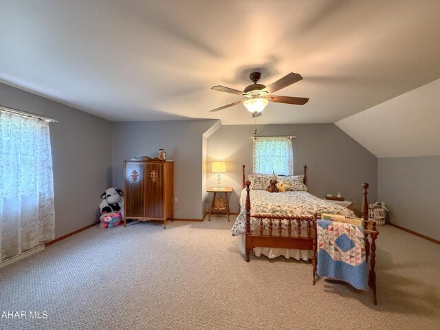 6334 Black Valley Rd, Everett, PA 15537 - carpeted bedroom featuring baseboards, a ceiling fan, and vaulted ceiling