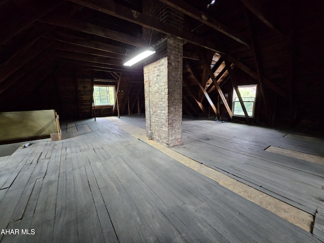 view of unfinished attic