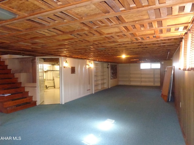 basement featuring stairs