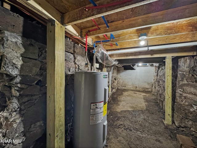 basement featuring electric water heater