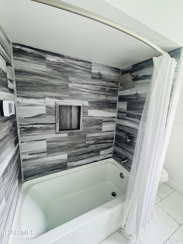 5017 Highland Park Ave, Altoona, PA 16602 - full bathroom featuring marble finish flooring and shower / bath combo with shower curtain
