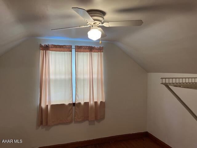 6331 Hyndaman Rd, Buffalo Mills, PA 15534 - bonus room featuring lofted ceiling, ceiling fan, and dark wood-style flooring