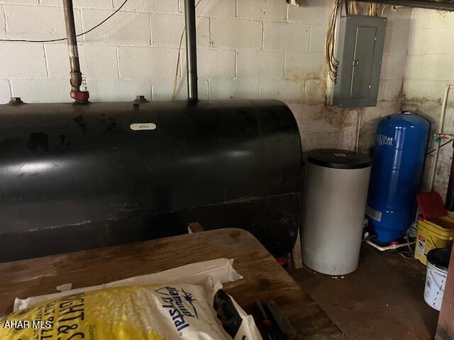 6331 Hyndaman Rd, Buffalo Mills, PA 15534 - unfinished below grade area with electric panel, heating fuel, and a water pressure tank