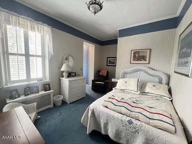 522 Wayne St, Hollidaysburg, PA 16648 - bedroom with crown molding, carpet flooring, and radiator heating unit