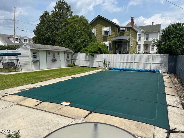 522 Wayne St, Hollidaysburg, PA 16648 - view of pool with a fenced backyard, an outbuilding, a patio, and a residential view