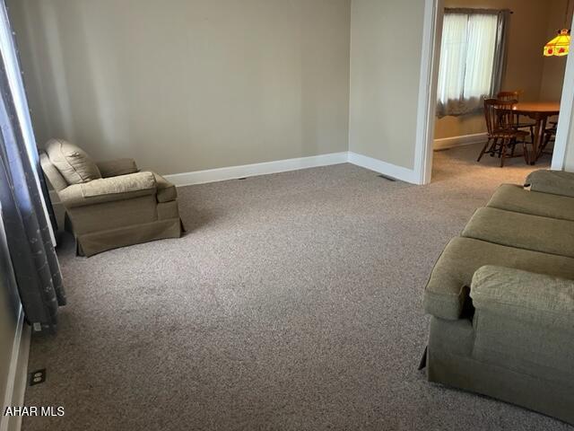 living area featuring carpet floors