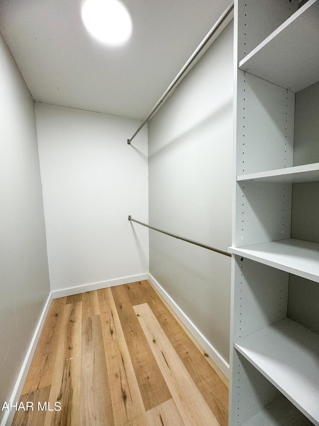 walk in closet with wood-type flooring