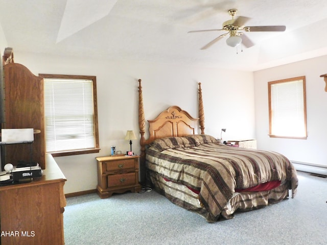 bedroom featuring carpet flooring and ceiling fan