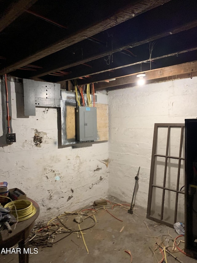 unfinished basement with electric panel