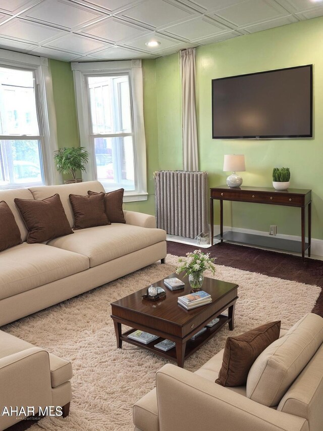 1008 N 3rd St, Altoona, PA 16601 - living area with radiator heating unit, an ornate ceiling, and recessed lighting